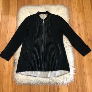 Soft Surroundings Wool Blend Raw Hem Pintucked Zip Up Black Jacket size PM